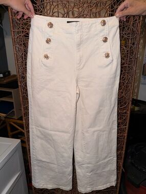 Ann Taylor Cream High-Rise Wide Leg Pants